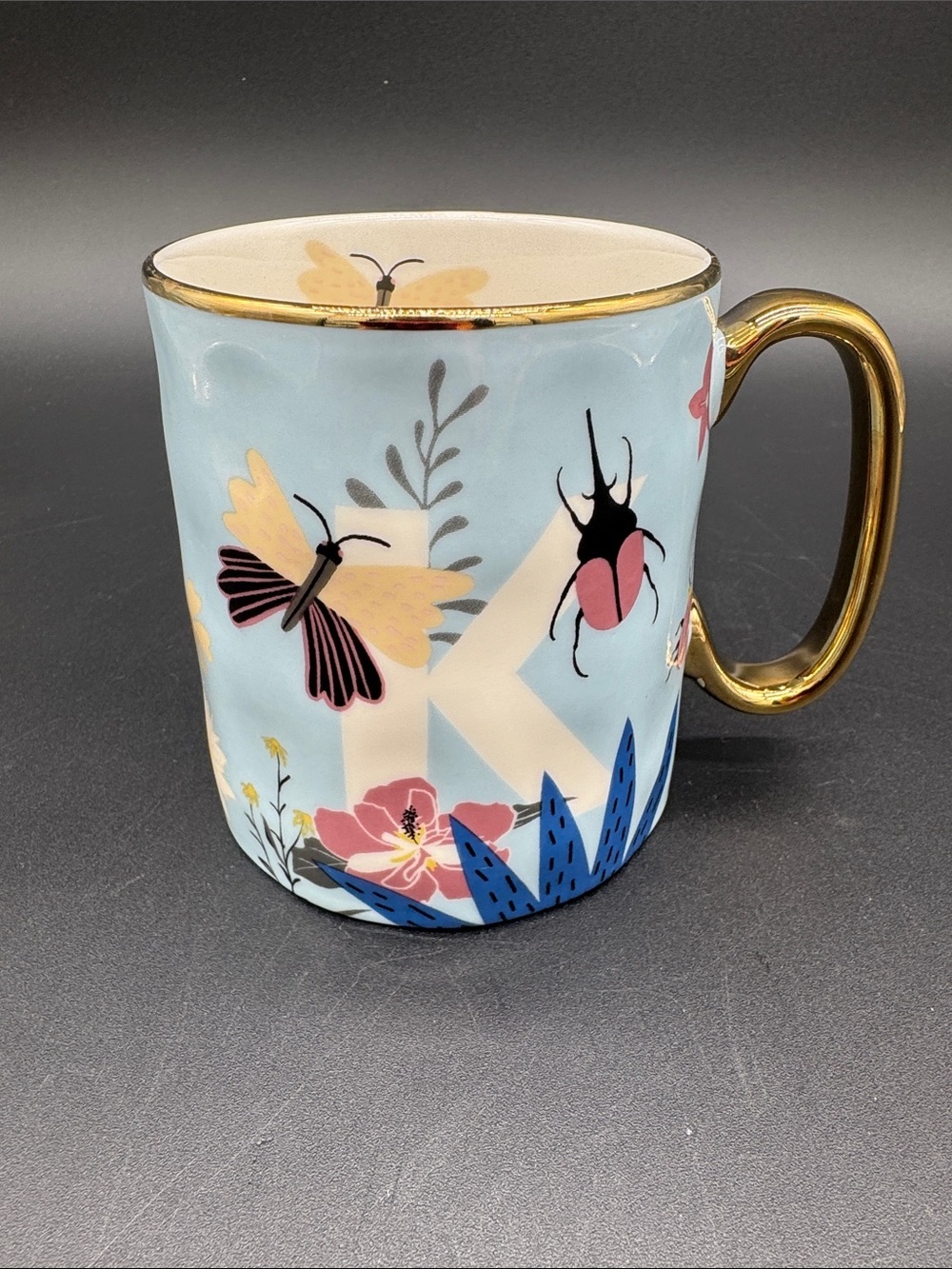 SH Home Mug Butterfly Floral Personalized Letter K Bug Electroplate 16oz Cup - Picture 3 of 7